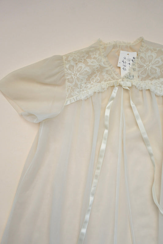 VTG 50's Vanity Fair Babydoll Peignoir Nightgown Sheer Lace Nylon  - Size 32