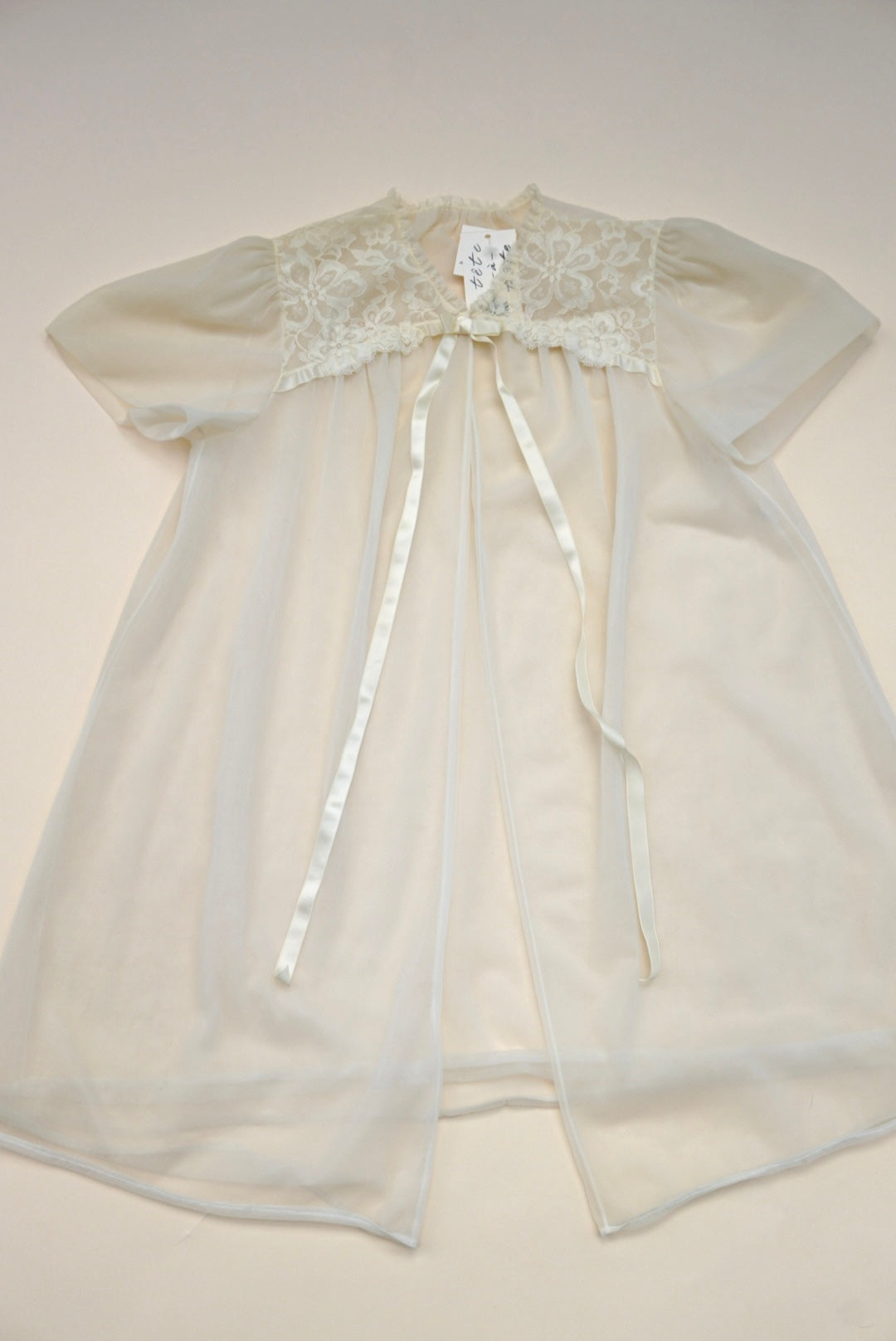VTG 50's Vanity Fair Babydoll Peignoir Nightgown Sheer Lace Nylon  - Size 32