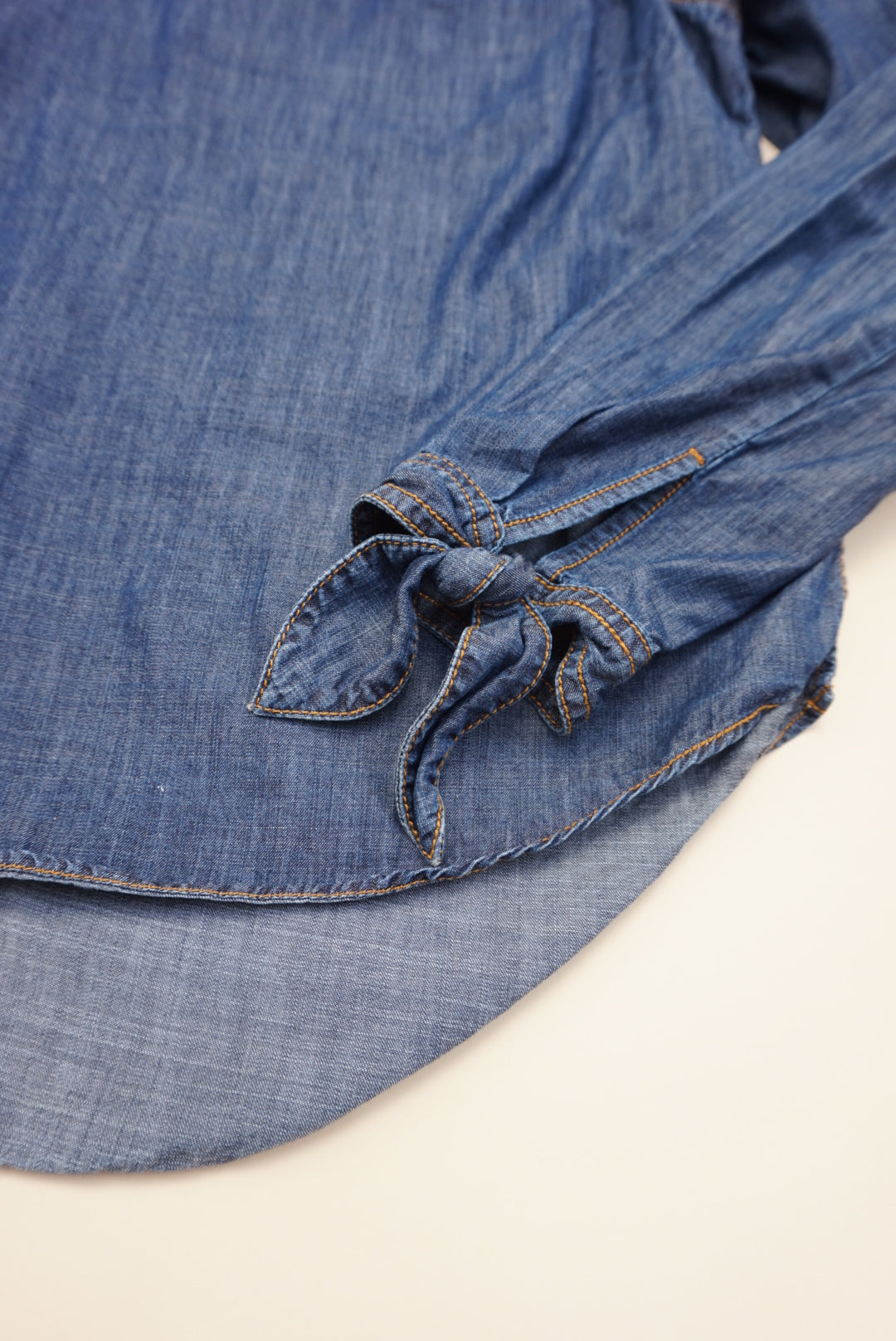 "Veronica Beard" "Isabel" Chambray Puff Sleeve Denim Mock Neck Top