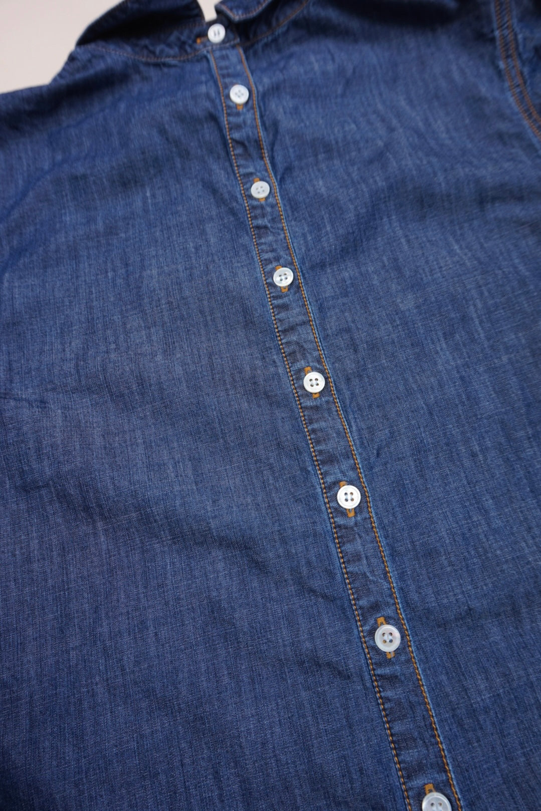 "Veronica Beard" "Isabel" Chambray Puff Sleeve Denim Mock Neck Top