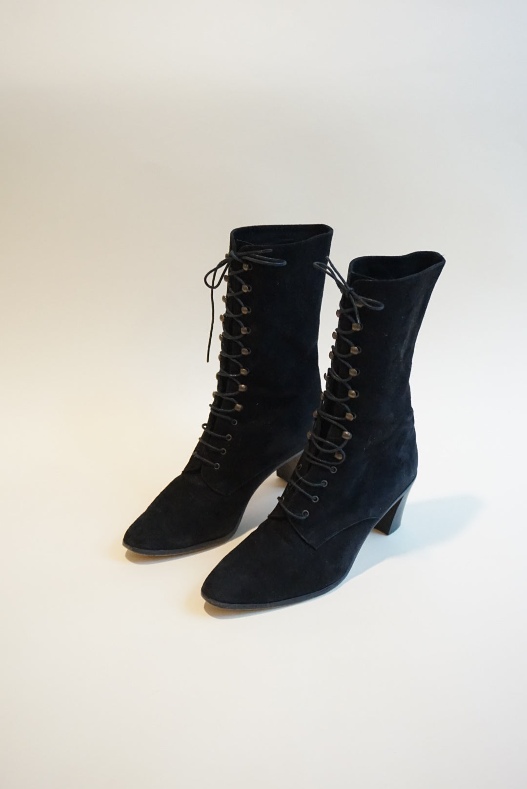 "Sesto Meucci" Black Suede Leather Victorian Style Lace Up Boots - Size 7