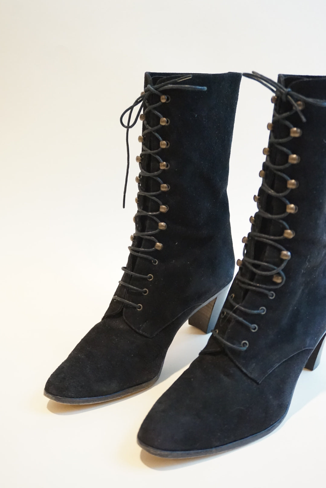 "Sesto Meucci" Black Suede Leather Victorian Style Lace Up Boots - Size 7