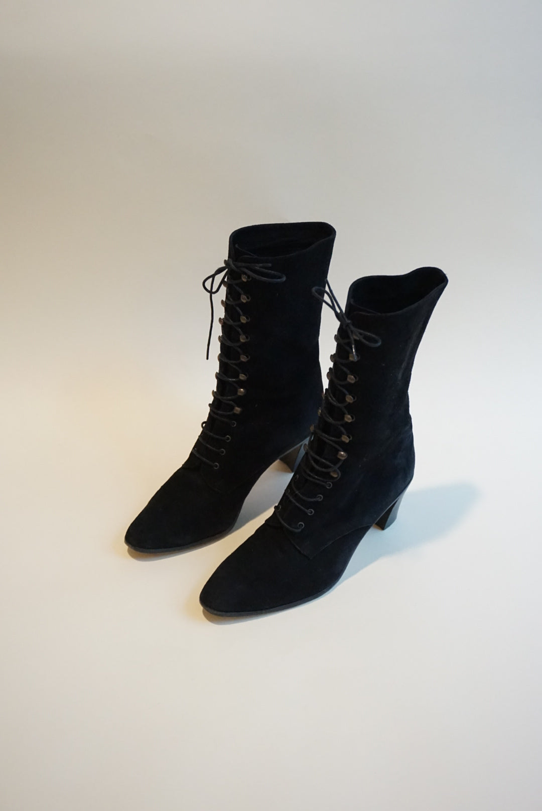 "Sesto Meucci" Black Suede Leather Victorian Style Lace Up Boots - Size 7