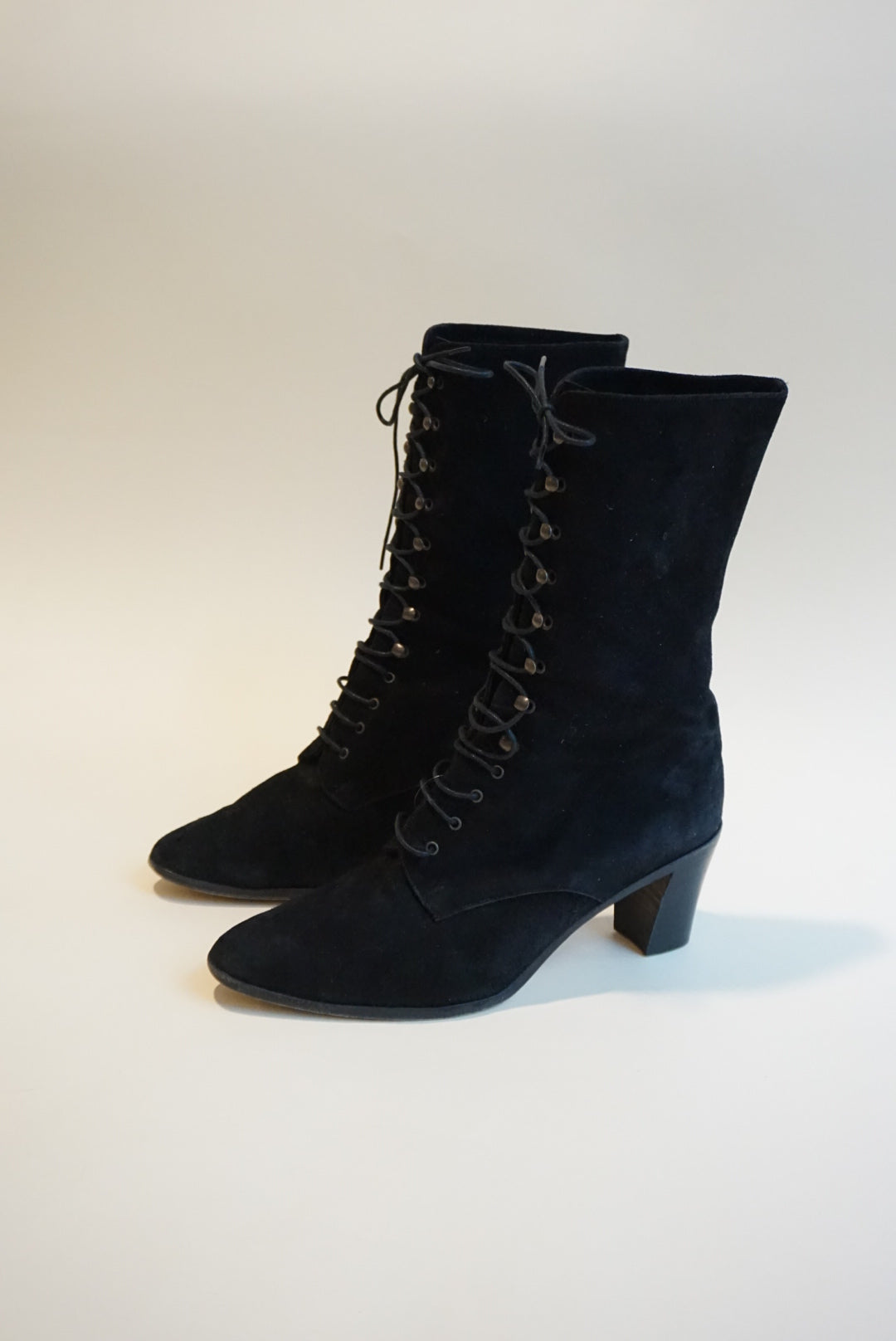 "Sesto Meucci" Black Suede Leather Victorian Style Lace Up Boots - Size 7