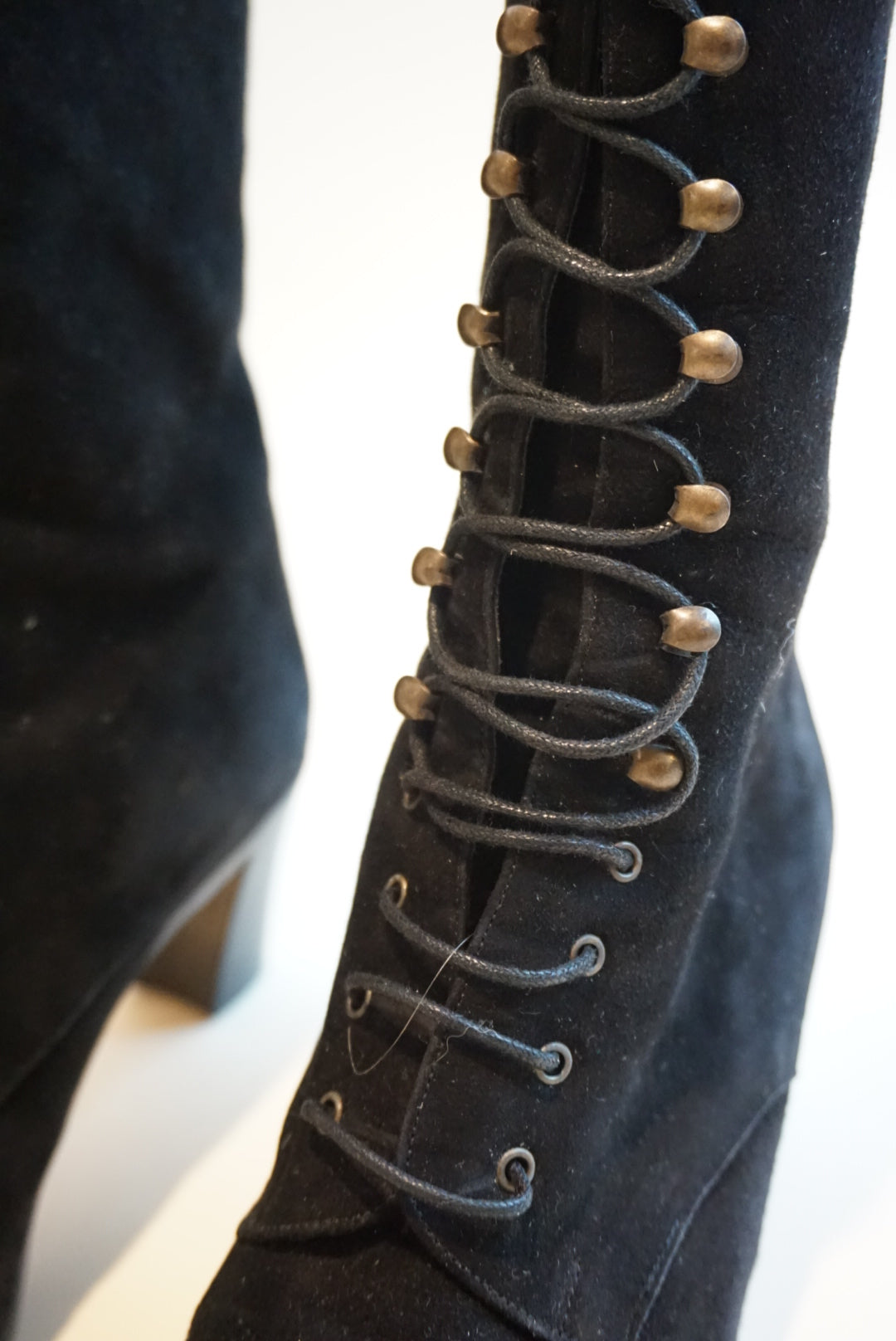 "Sesto Meucci" Black Suede Leather Victorian Style Lace Up Boots - Size 7