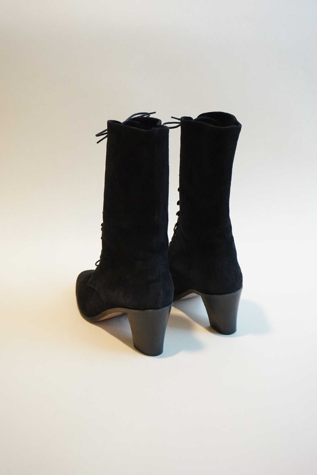 "Sesto Meucci" Black Suede Leather Victorian Style Lace Up Boots - Size 7