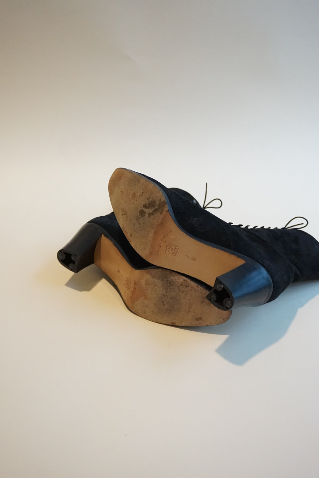 "Sesto Meucci" Black Suede Leather Victorian Style Lace Up Boots - Size 7