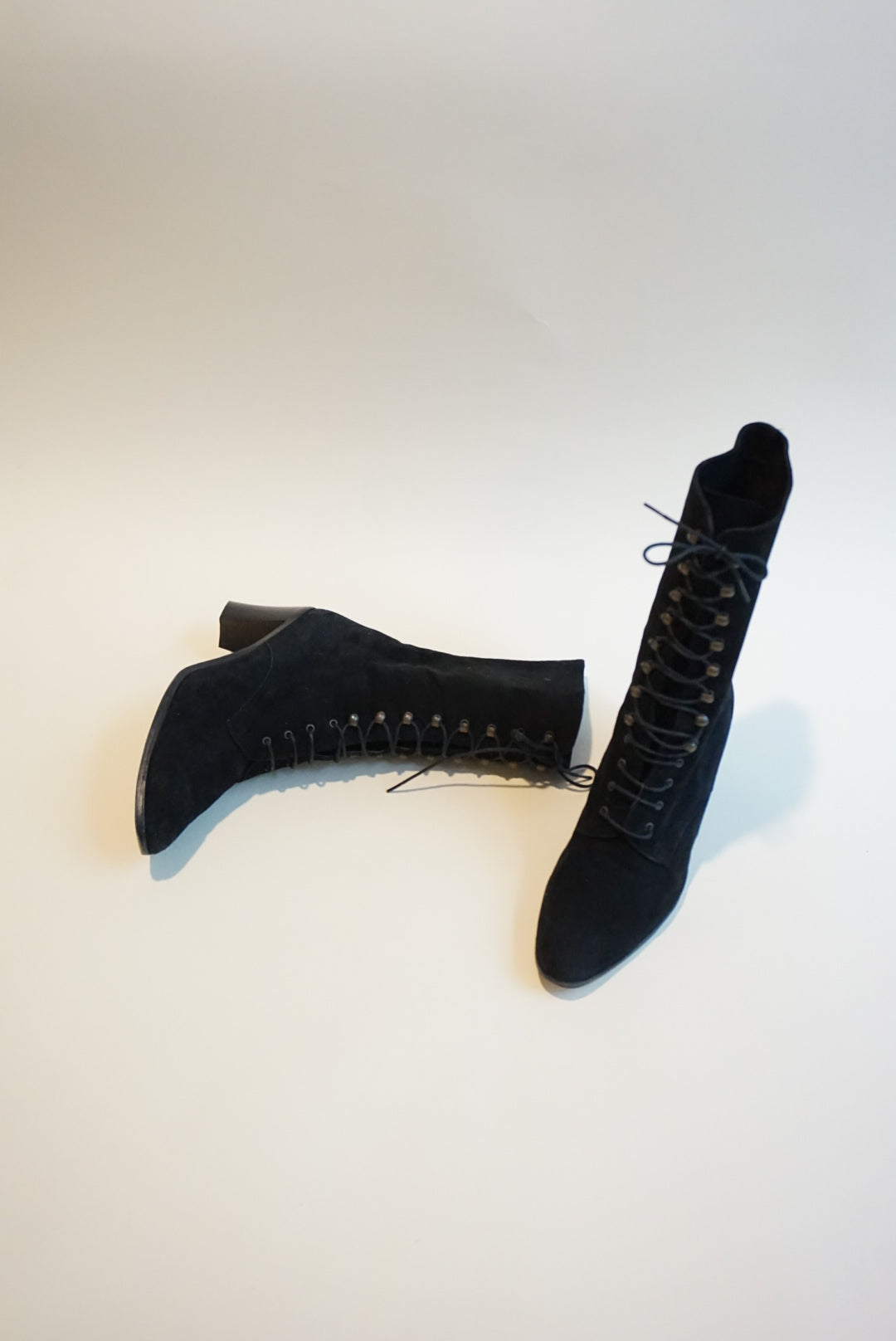 "Sesto Meucci" Black Suede Leather Victorian Style Lace Up Boots - Size 7