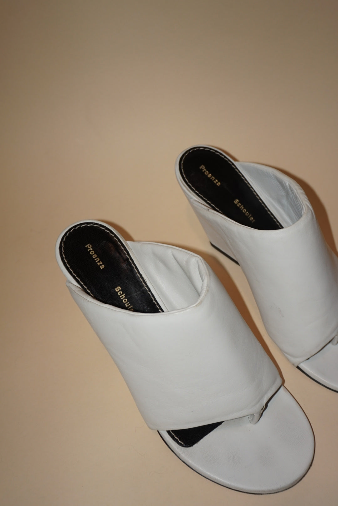 Proenza Schouler White Padded Leather Open Toe Thong Slant Mules - Size 39