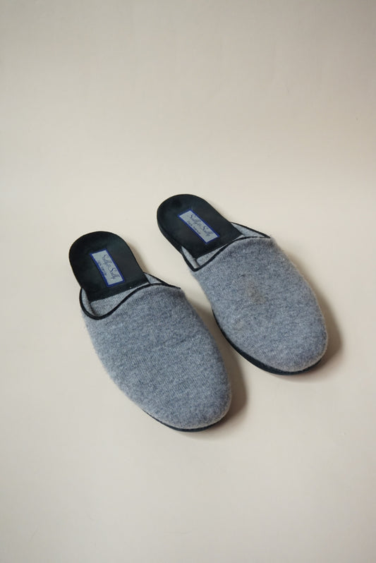 "Scully & Scully" AX417 Grey Italian Cashmere Men's Slippers - Size 11-12