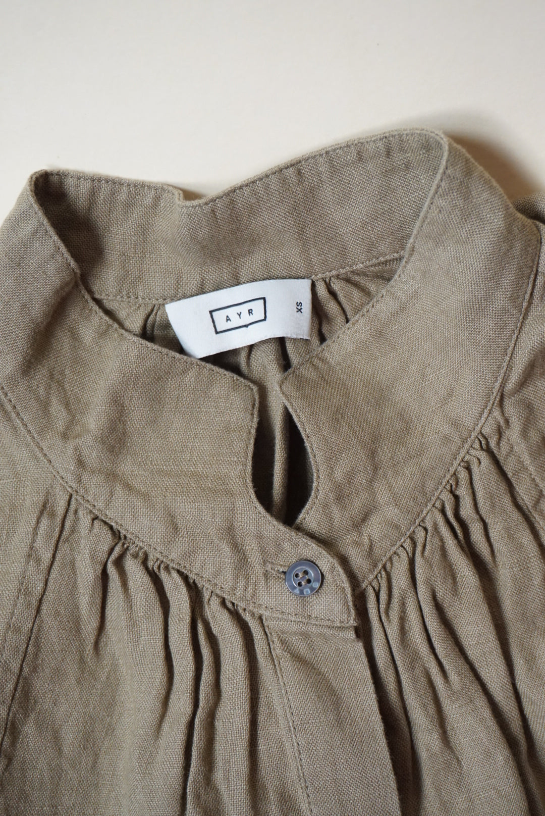 "Ayr" Irish Linen "The Bloom" Button Down Mandarin Collar Blouse - Size XS
