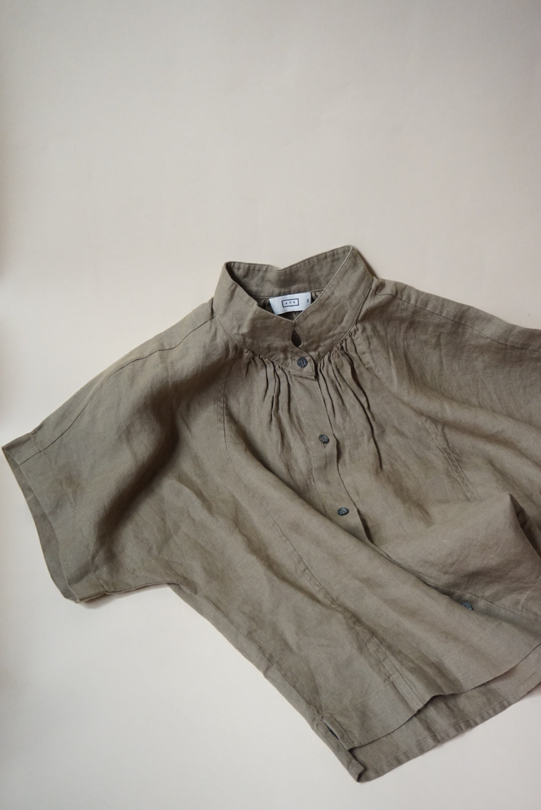 "Ayr" Irish Linen "The Bloom" Button Down Mandarin Collar Blouse - Size XS