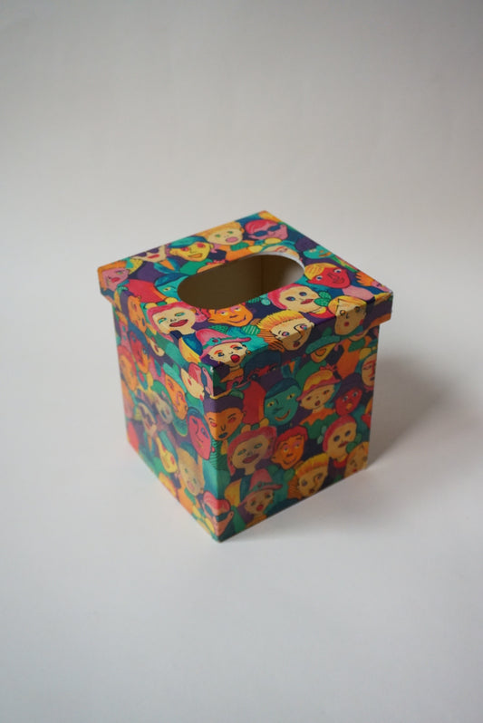 Vintage 1990s F.R. Industries Colorful People Tissue Box Cover Plastic 5.5"