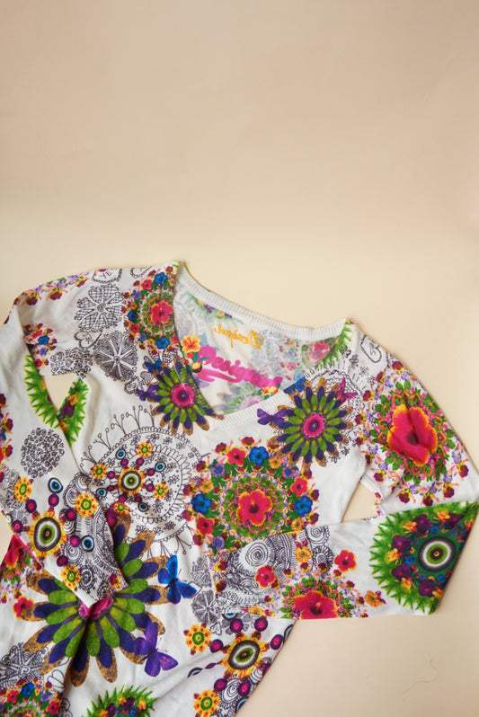 Desigual Belinda Vivid Floral Lightweight Knit Sweater