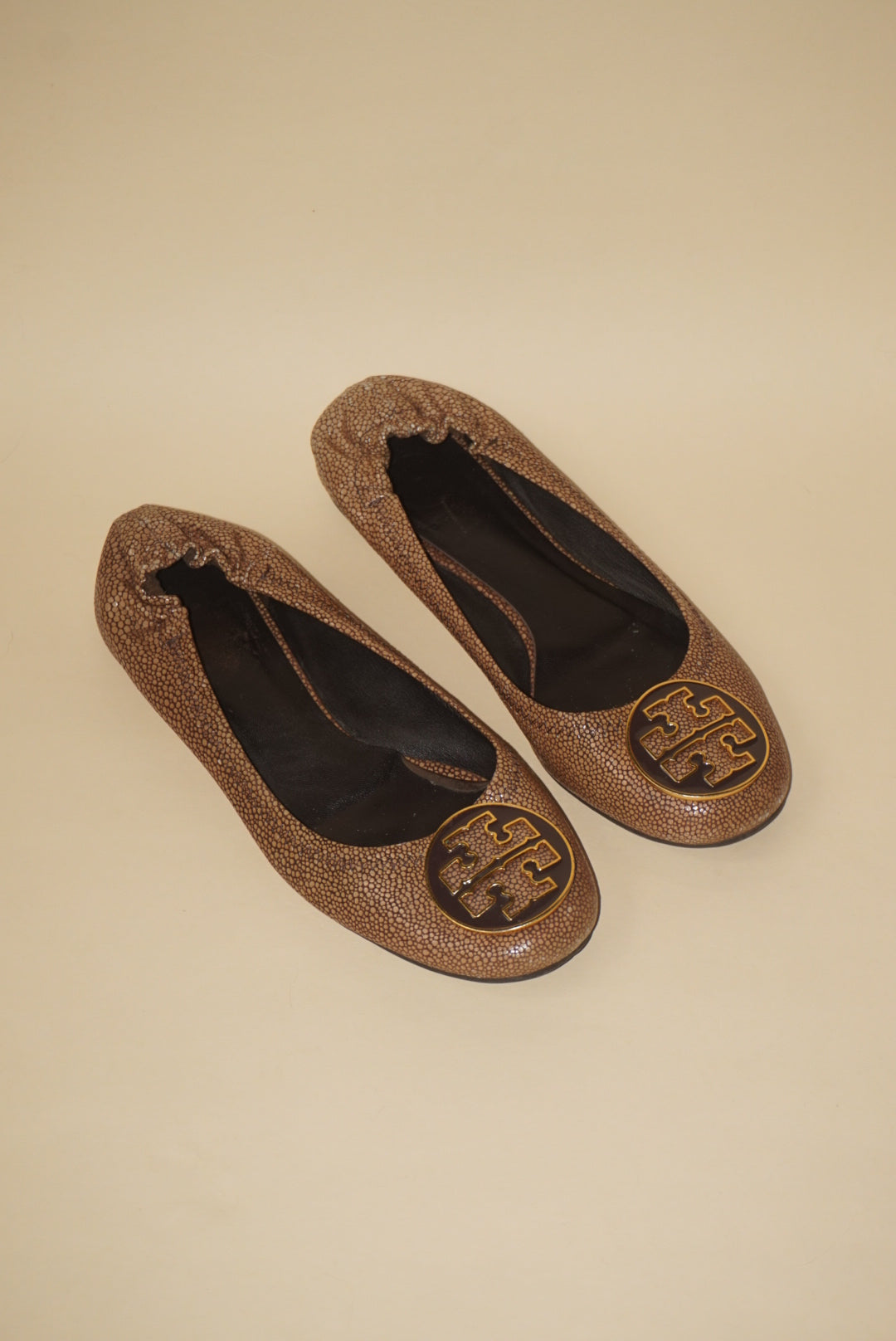 Tory Burch "Reva" Coconut Brown Stingray Leather Ballet Flat - Size 6