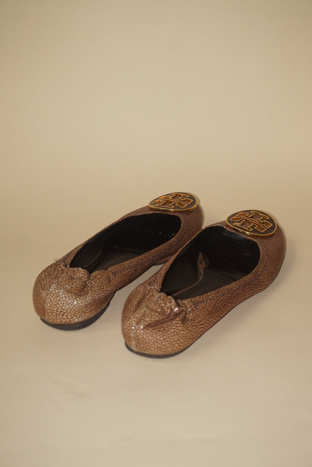 Tory Burch "Reva" Coconut Brown Stingray Leather Ballet Flat - Size 6