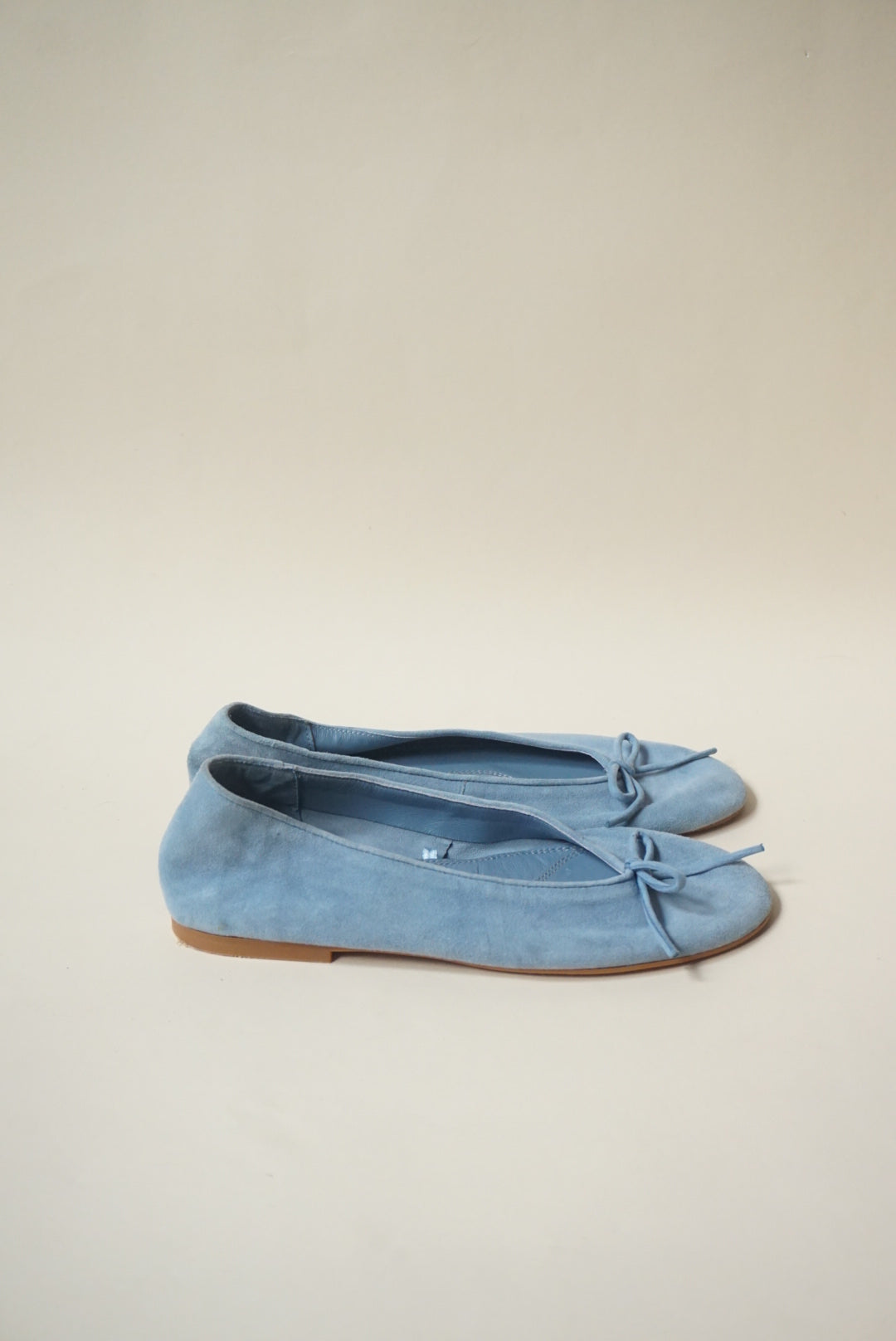 Zara Light Blue Suede Leather Ballet Flats With Bow 2024 - Size 37