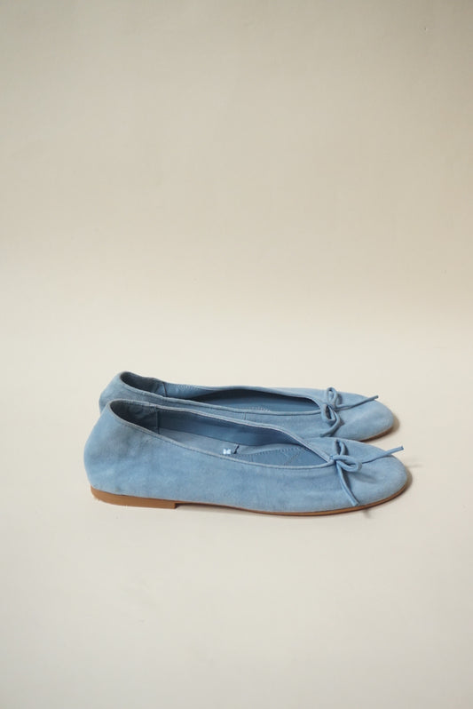 Zara Light Blue Suede Leather Ballet Flats With Bow 2024 - Size 37