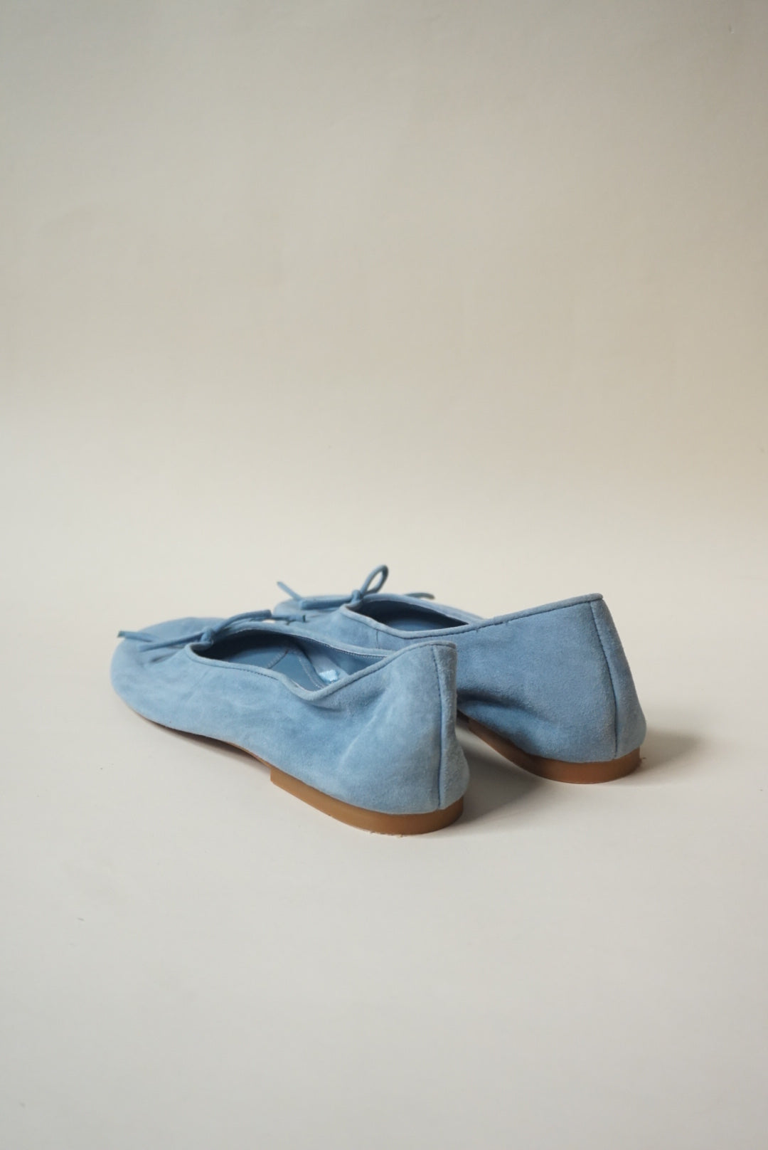 Zara Light Blue Suede Leather Ballet Flats With Bow 2024 - Size 37