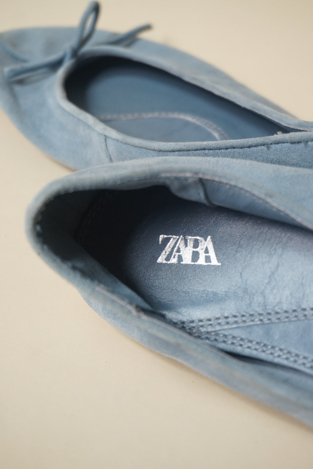 Zara Light Blue Suede Leather Ballet Flats With Bow 2024 - Size 37