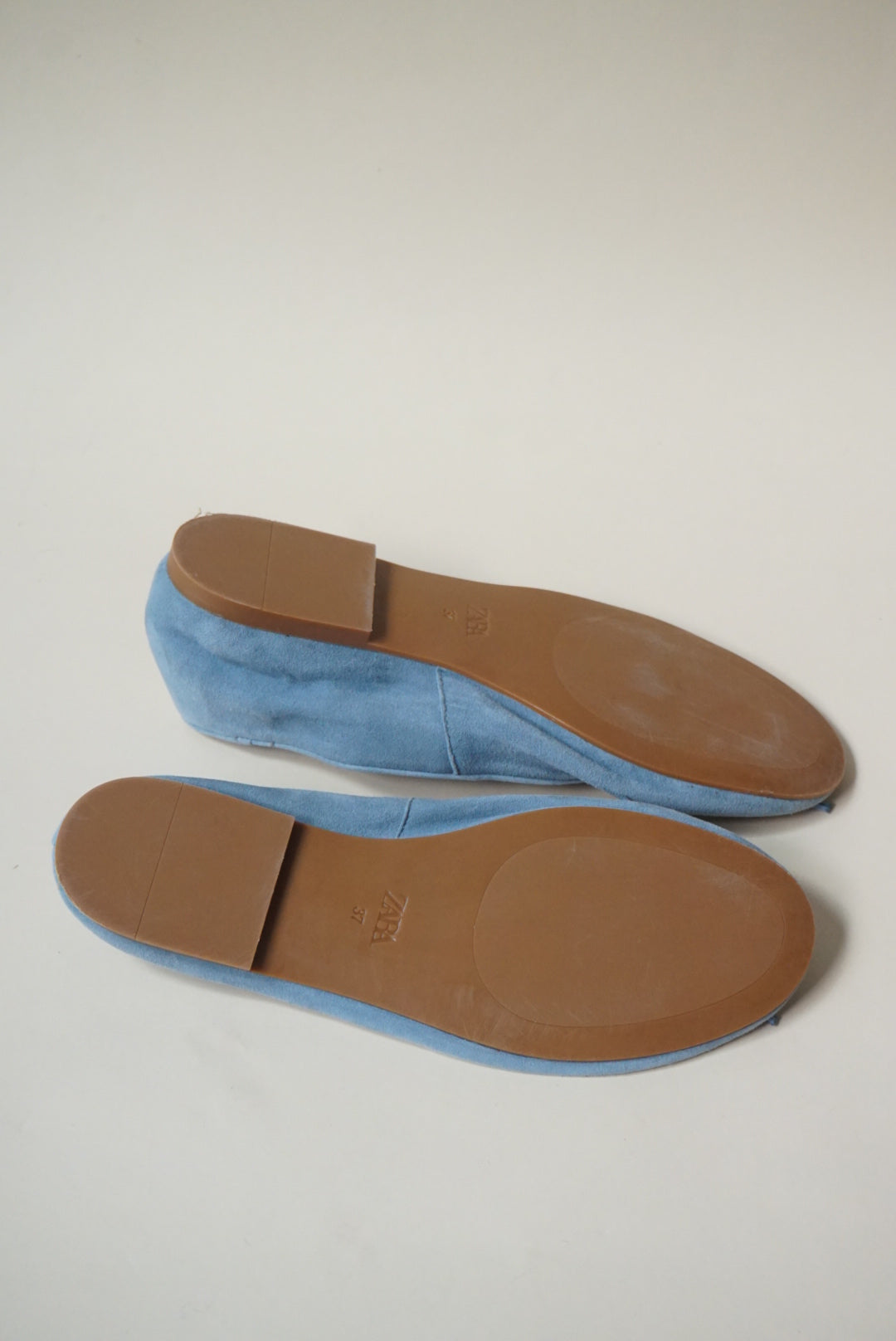Zara Light Blue Suede Leather Ballet Flats With Bow 2024 - Size 37