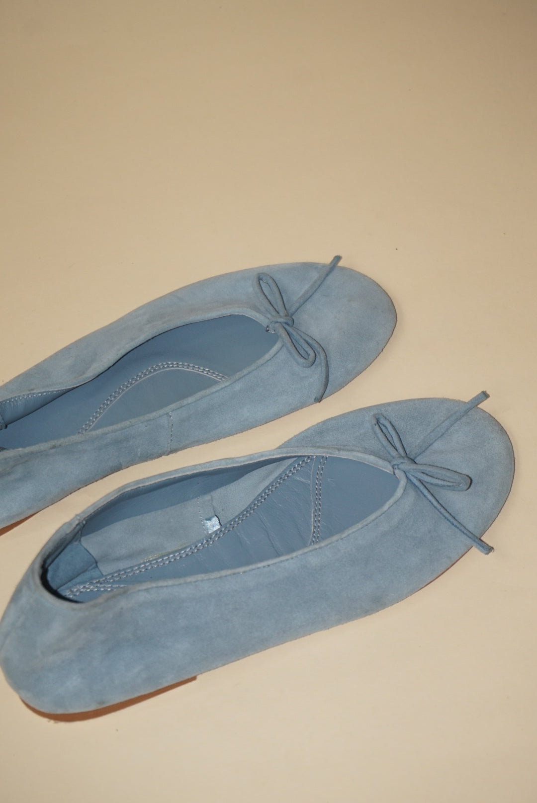 Zara Light Blue Suede Leather Ballet Flats With Bow 2024 - Size 37
