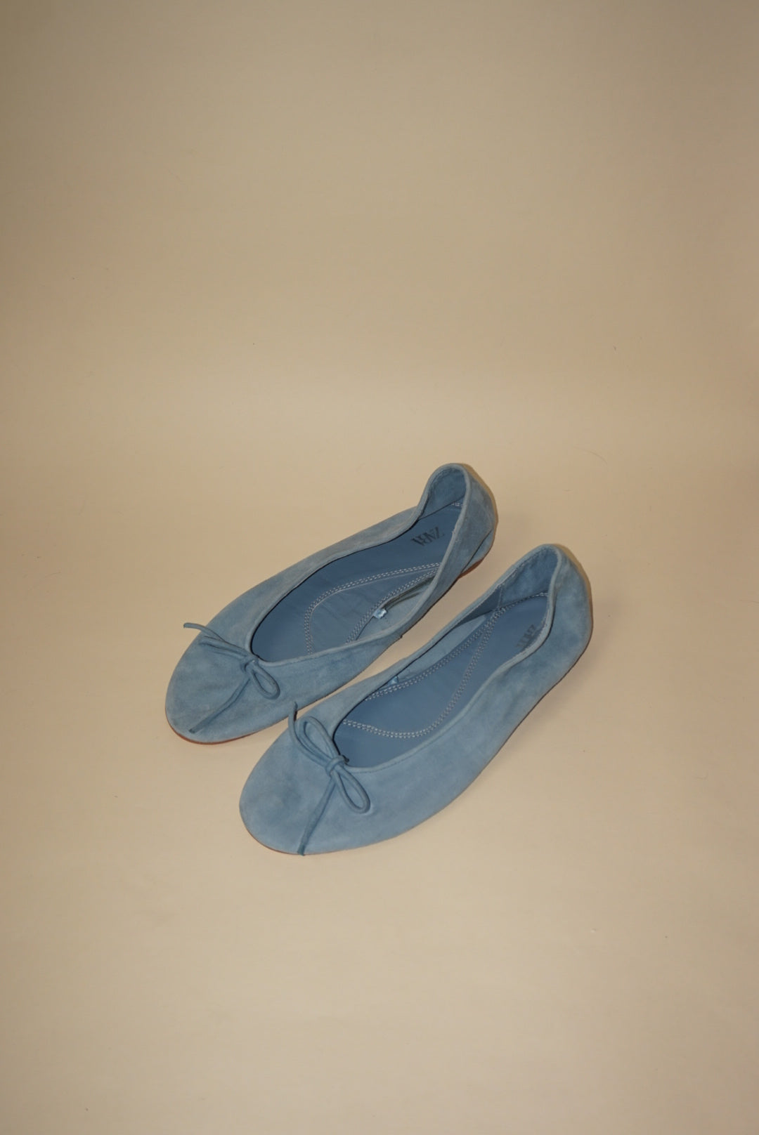 Zara Light Blue Suede Leather Ballet Flats With Bow 2024 - Size 37