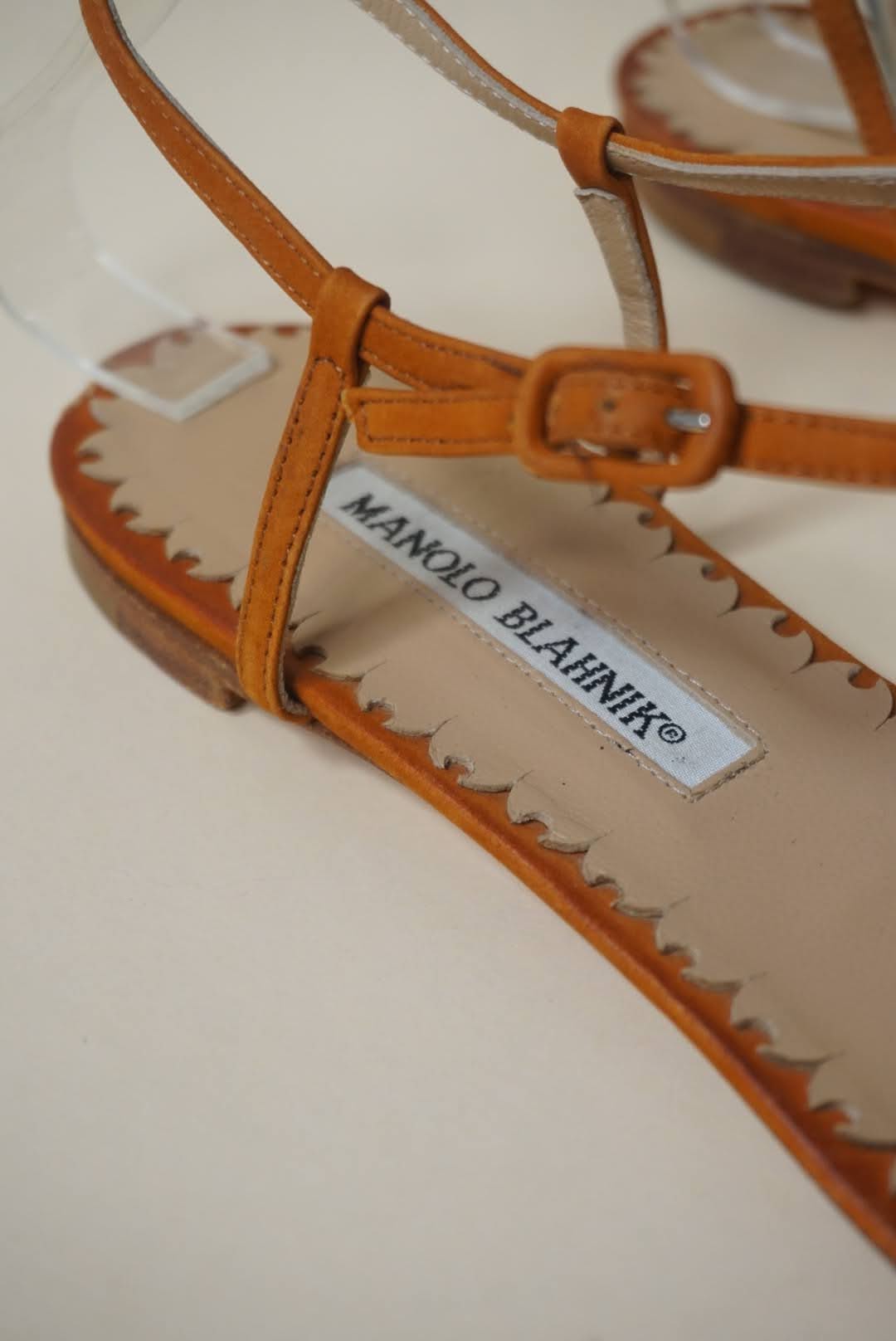 Manolo Blahnik Orange Chain Thong Square Toe Sandals - Size 38.5