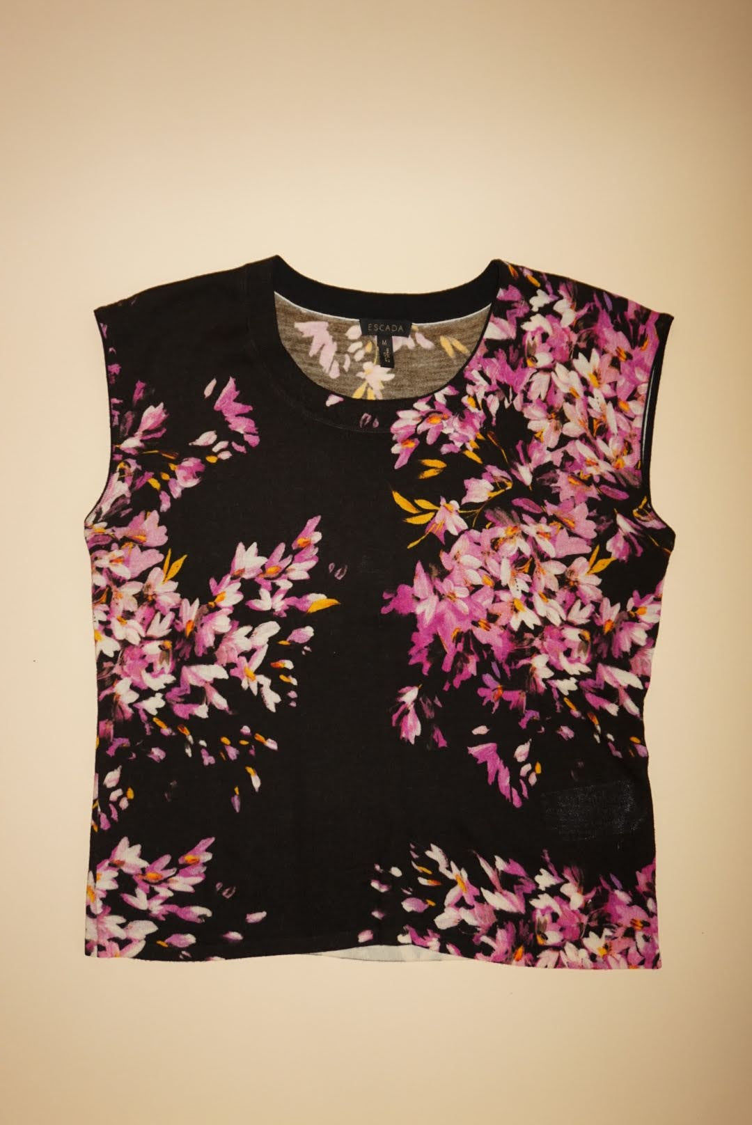 Escada Floral Sleeveless Wool Knit Tank Blouse - Size Medium