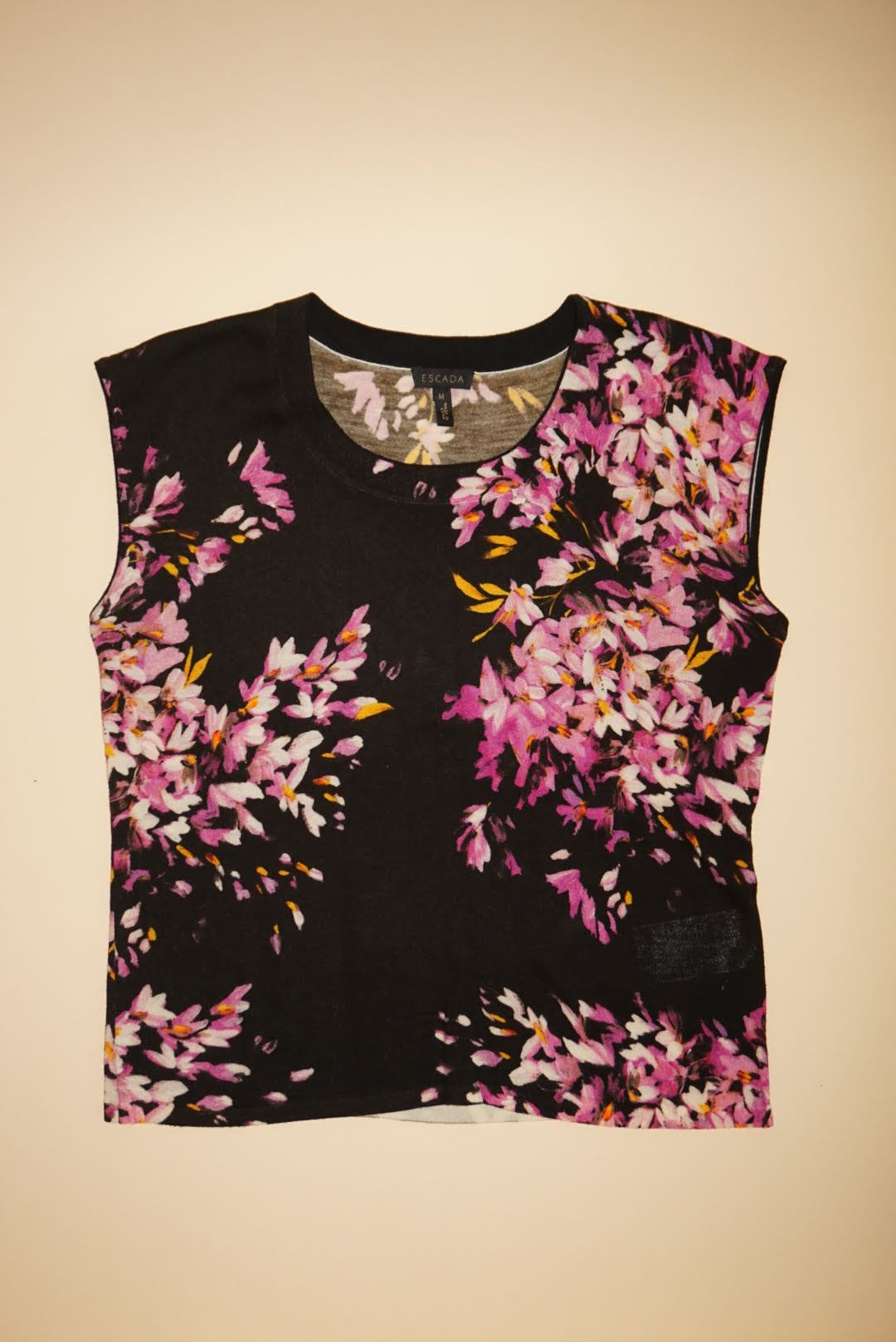 Escada Floral Sleeveless Wool Knit Tank Blouse - Size Medium