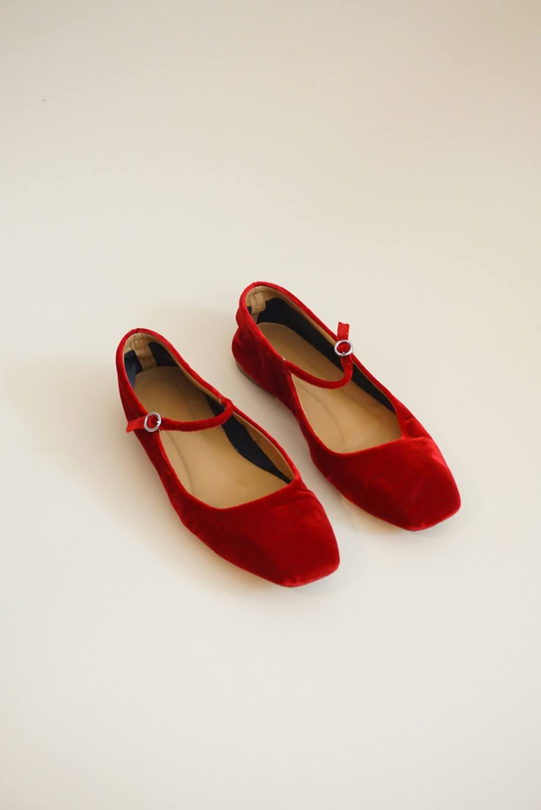 Aeyde Uma Red Velvet Mary Jane Flats - Size 38