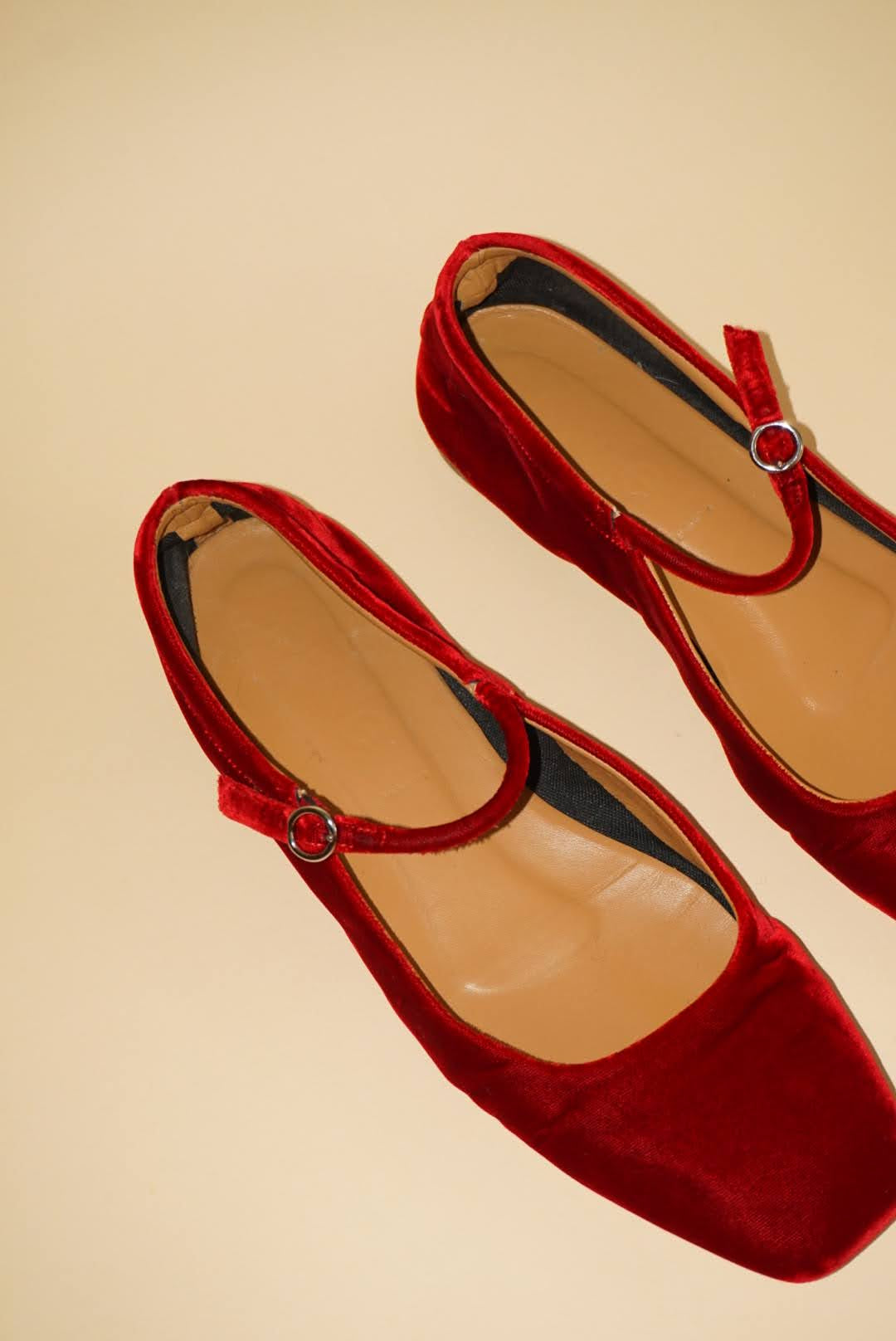 Aeyde Uma Red Velvet Mary Jane Flats - Size 38