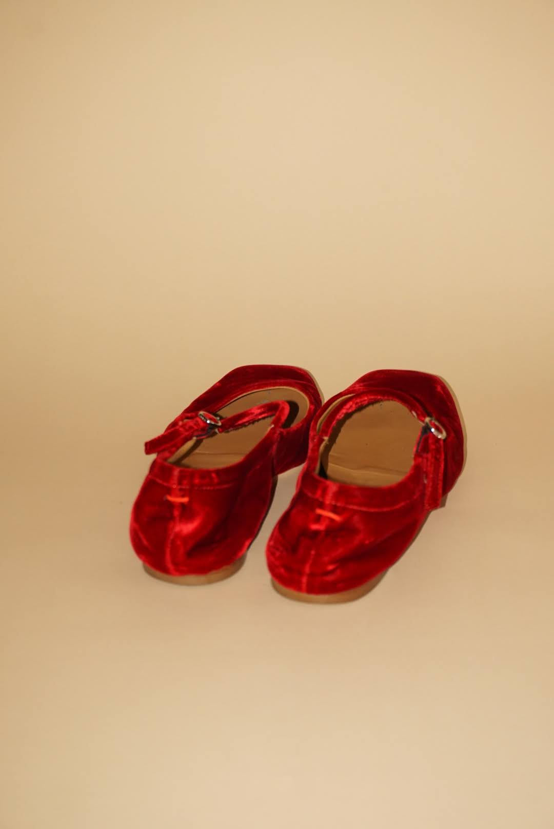 Aeyde Uma Red Velvet Mary Jane Flats - Size 38