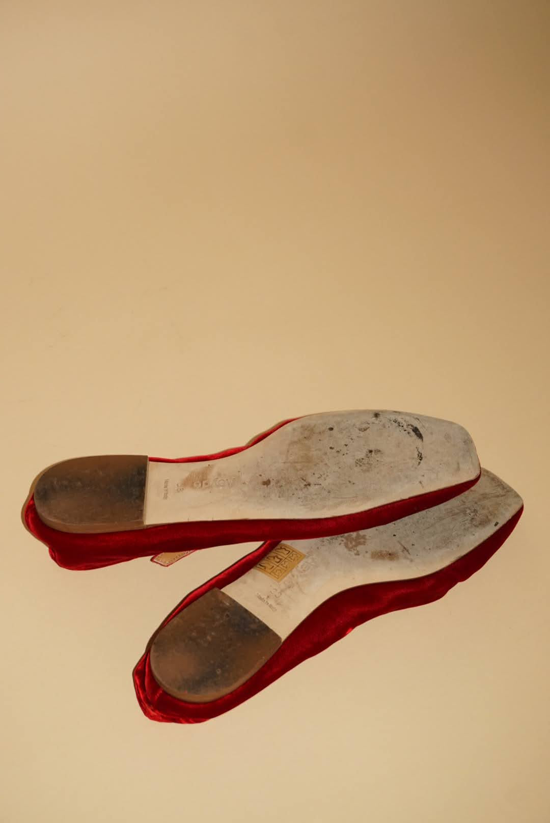 Aeyde Uma Red Velvet Mary Jane Flats - Size 38