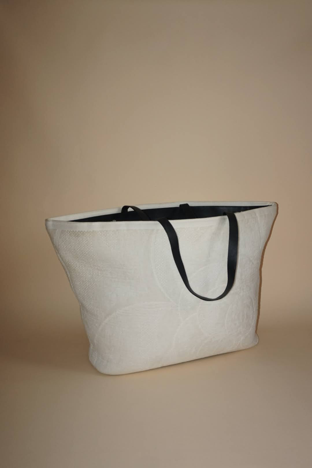 Chanel White Terry Cloth Camellia Flower Beach Tote