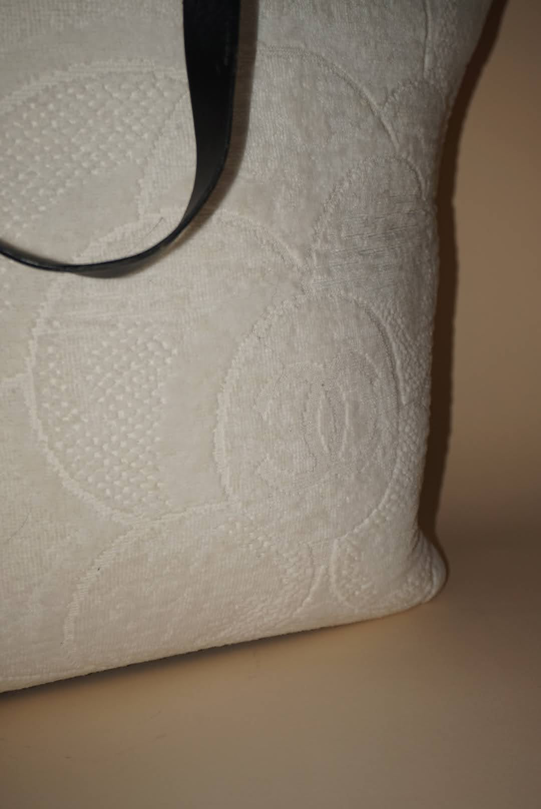 Chanel White Terry Cloth Camellia Flower Beach Tote