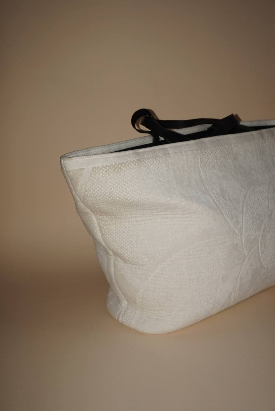 Chanel White Terry Cloth Camellia Flower Beach Tote