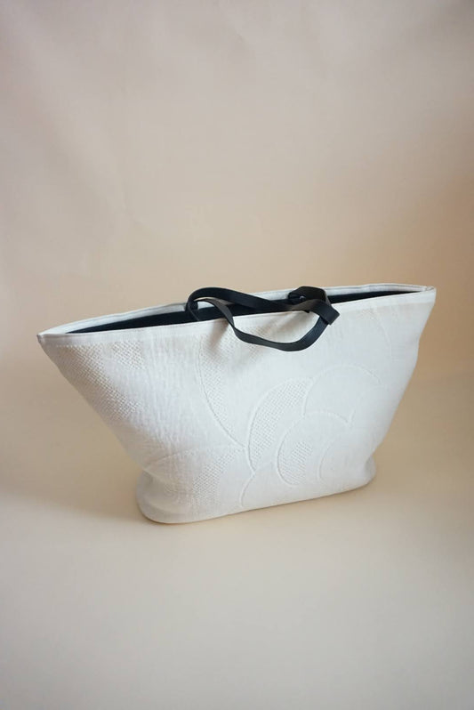 Chanel White Terry Cloth Camellia Flower Beach Tote