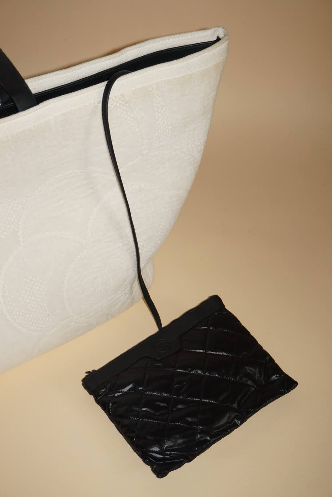Chanel White Terry Cloth Camellia Flower Beach Tote
