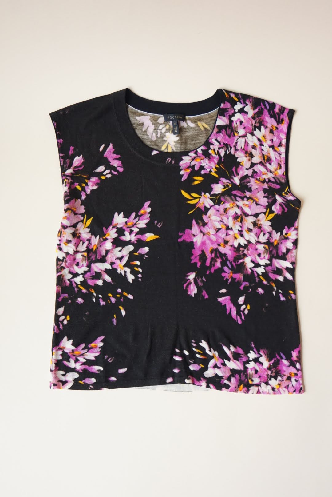 Escada Floral Sleeveless Wool Knit Tank Blouse - Size Medium
