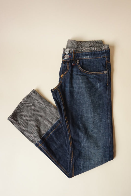 Iceberg Y2K Plaid Herringbone & Denim Lowrise Jeans NWT