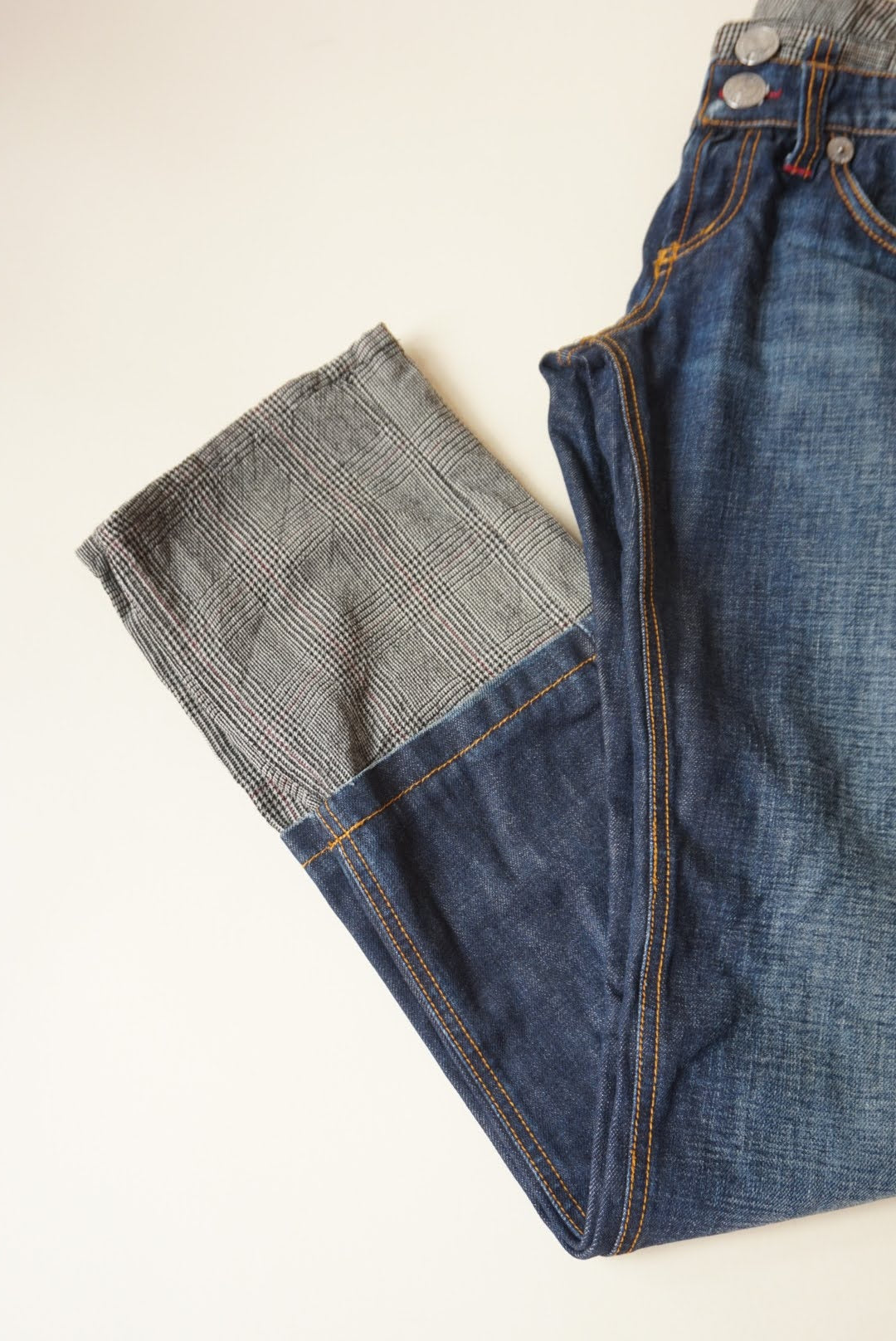 Iceberg Y2K Plaid Herringbone & Denim Lowrise Jeans NWT