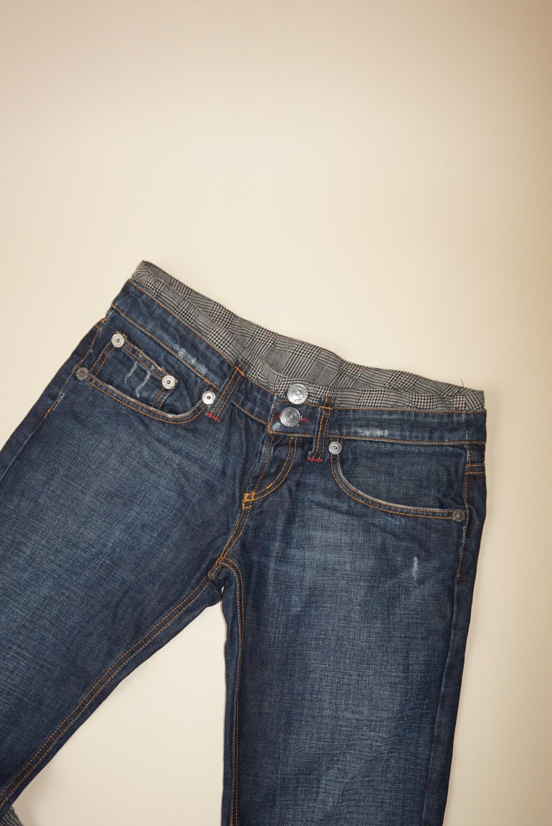 Iceberg Y2K Plaid Herringbone & Denim Lowrise Jeans NWT