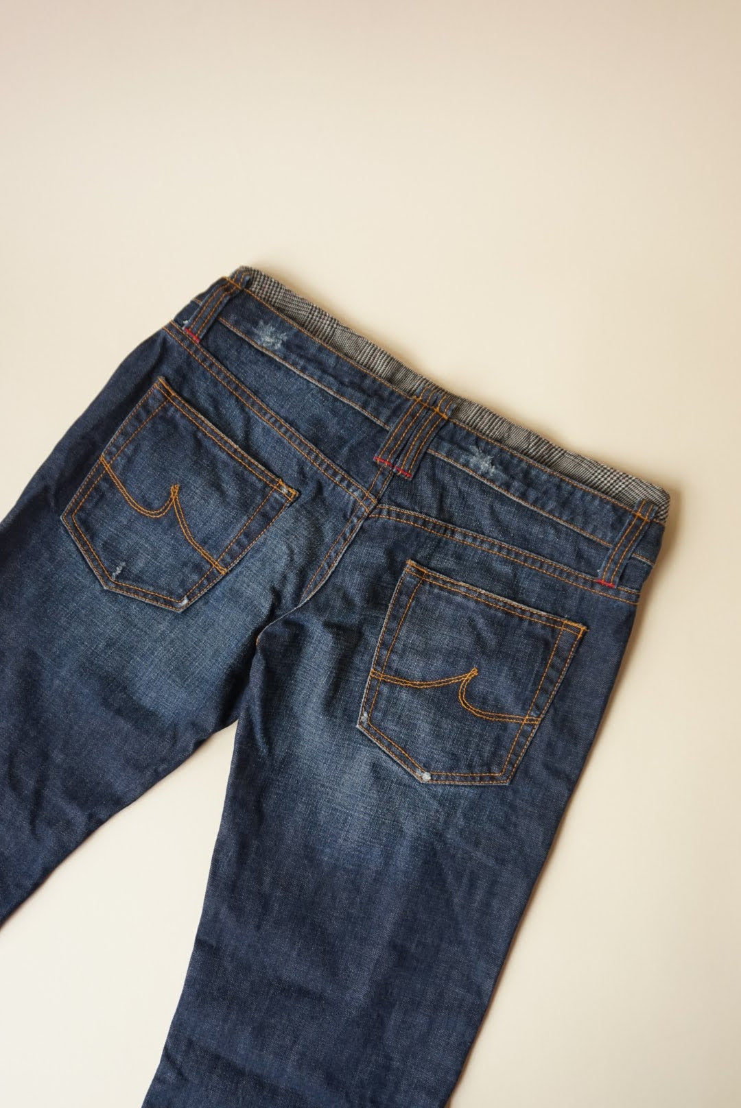 Iceberg Y2K Plaid Herringbone & Denim Lowrise Jeans NWT