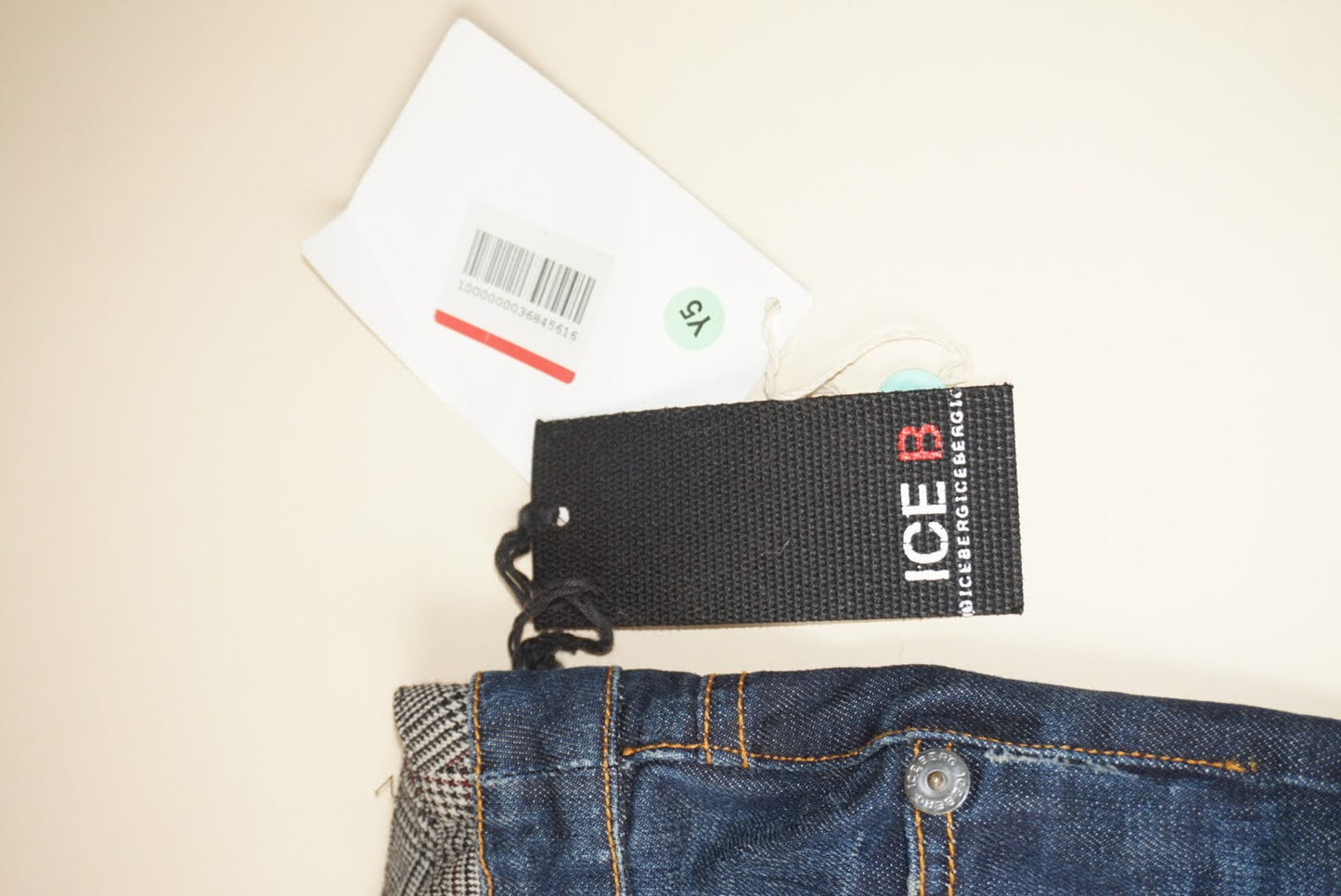 Iceberg Y2K Plaid Herringbone & Denim Lowrise Jeans NWT