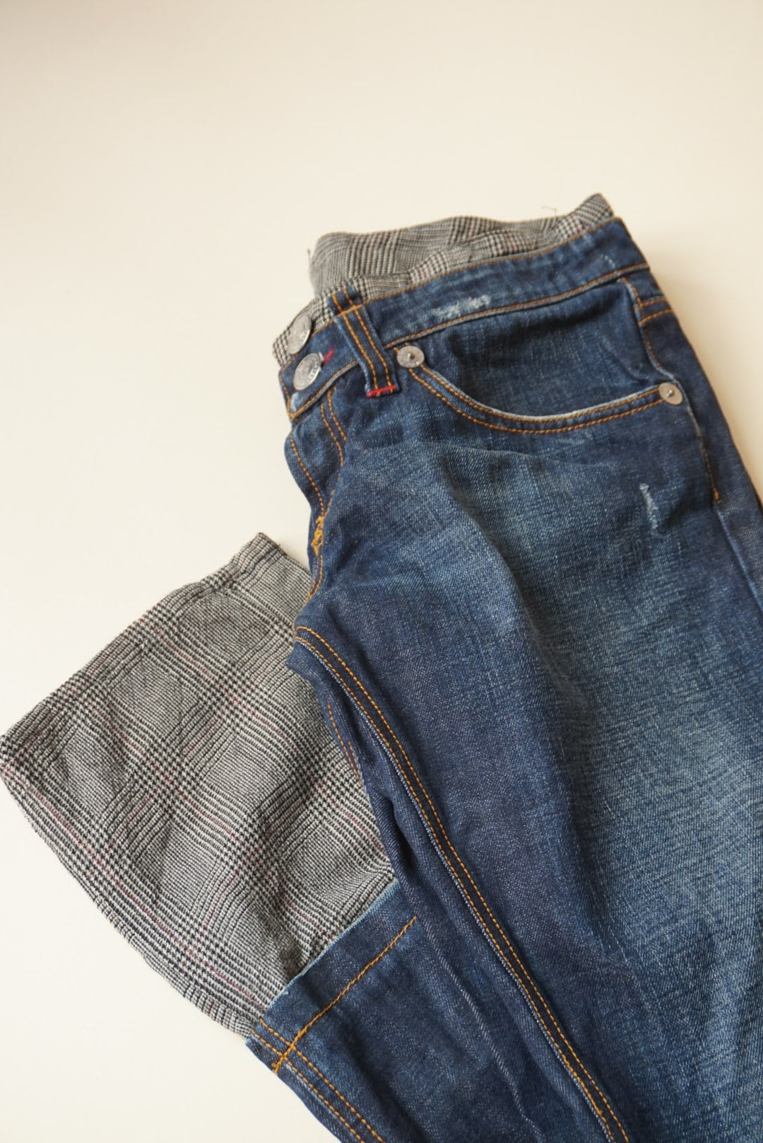 Iceberg Y2K Plaid Herringbone & Denim Lowrise Jeans NWT