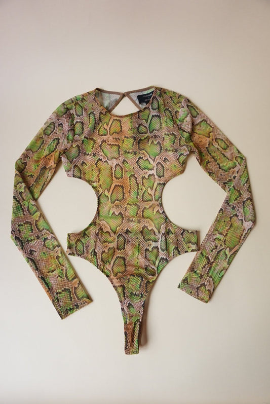 Dundas X Revolve Mesh Snake Print Cutout Bodysuit  NWT - Size Small