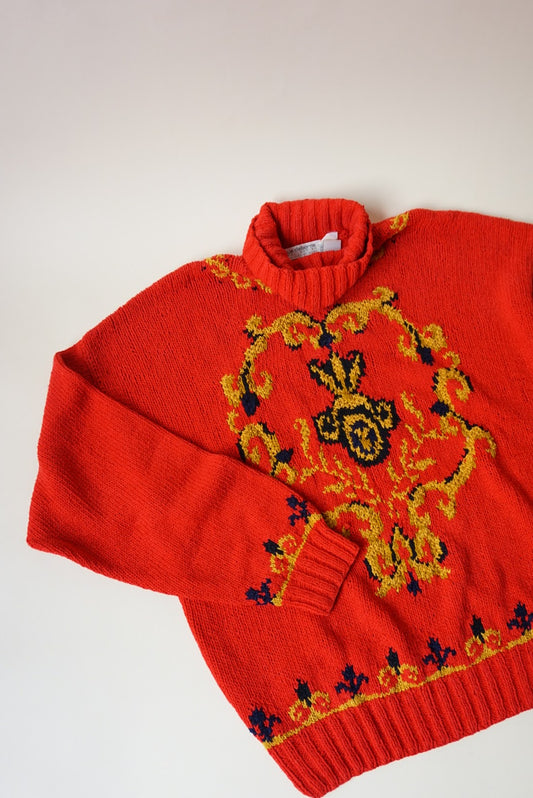 Vintage Liz Claiborne Collection Silk Baroque Scroll Motif Knit Sweater - Size Large