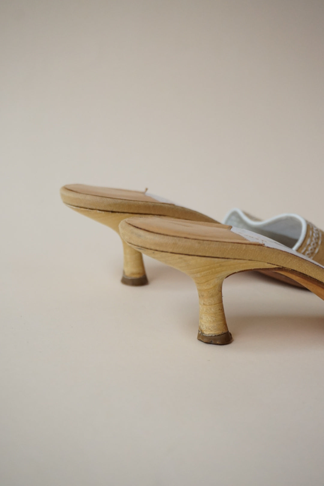 Chanel Vintage Linen Beige Logo Embroidered Heel Slide - Size 37
