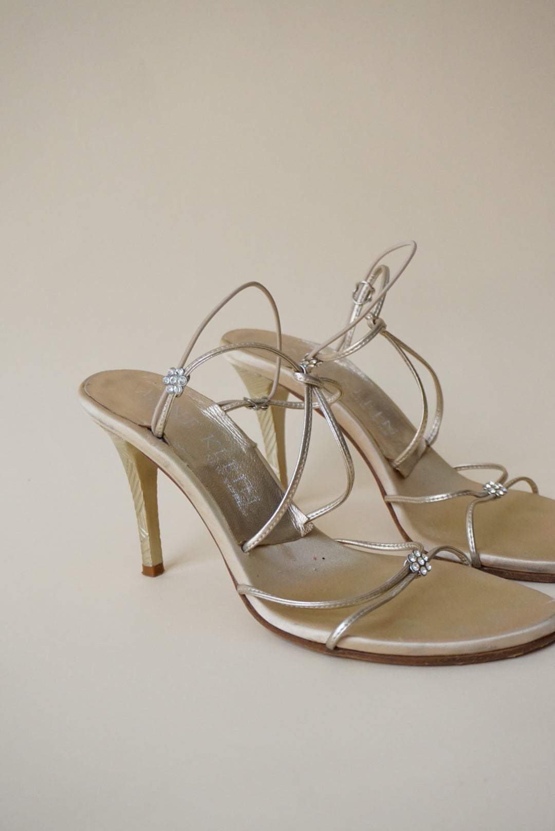Vintage Anne Klein Collection Sandal Rhinestone Flower Heels - Size 8.5